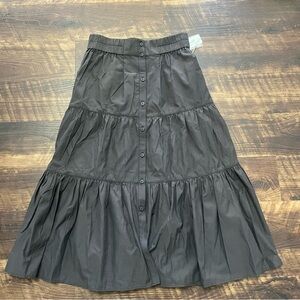 NWT Brochu Walker dark gray Havana ruffle tiered maxi minimalist button skirt M